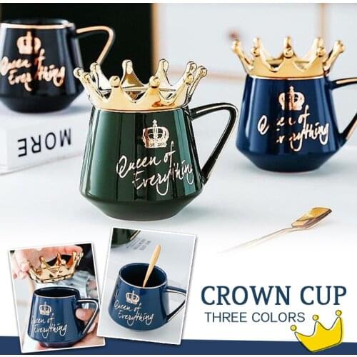 Creative Crown Ceramic Mug Cute Coffee Mug Milk Cup With Spoon Lids Coffee Tea Cup 300ml Capacity Water Mugs Gift For Friend