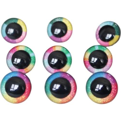 100PCS new rainbow eyes 14mm-30mm glitter round clear toy safety eyes+ washer For Wool diy pupil findings---R3