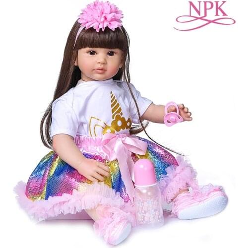 NPK 60CM Girl gift hand made Boneca Reborn toddler baby girl doll Soft Silicone cloth body Lifelike Bebe doll Reborn