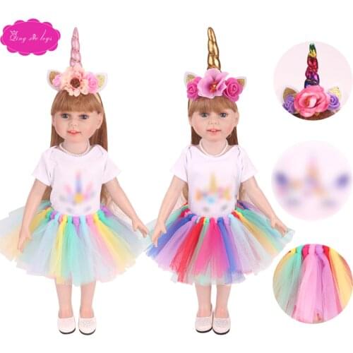 18 inch Girls doll clothes Unicorn costume lace skirt with shoes American newborn dress Baby toys fit 43 cm baby dolls c746