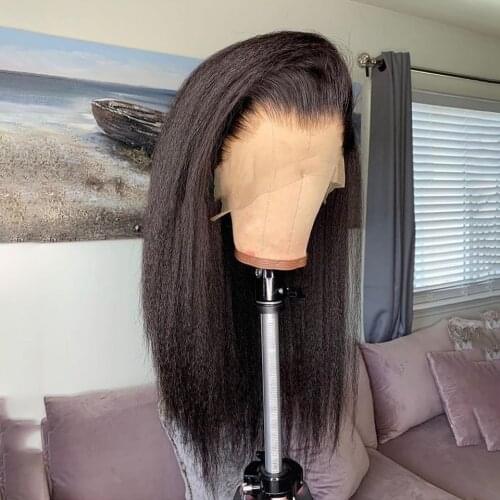 Kinky Straight 13x4 Lace Front Wigs Pre Plucked Yaki Brazilian 4x4 Lace Closure Human Hair Wigs For Black Woman Natural Hairline