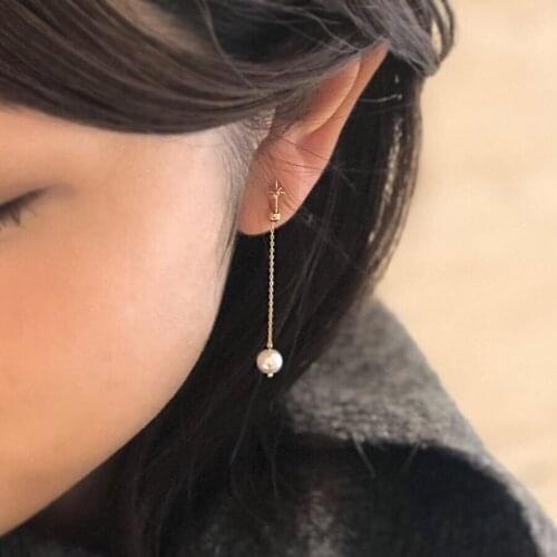 LAMOON Freshwater Pearl Earring For Women Adjustable Length Stud Earring 925 Silver K Gold Plated Fine Jewelry LMEI150