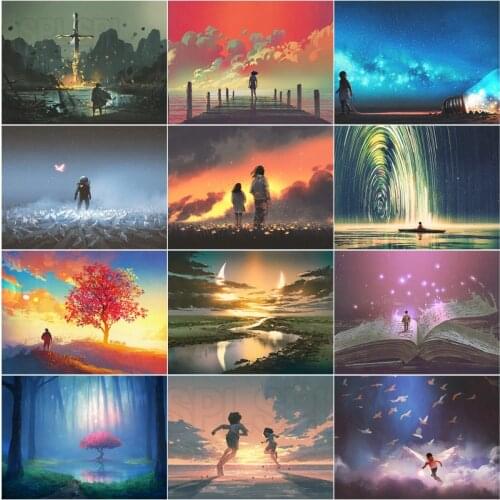 Cartoon Animated Diamond Art Character Running Back View Still Life Landscape Cartoon Style Bedroom Living Room Decor Drawing