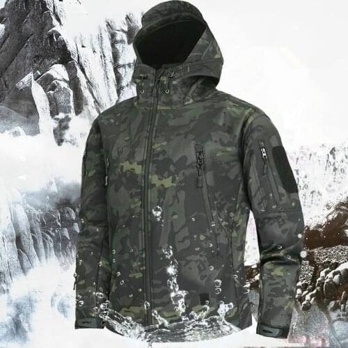 Mens Military Camouflage Fleece Shark Skin Soft Shell Military Tactical Male Camouflage Windbreakers 5XL