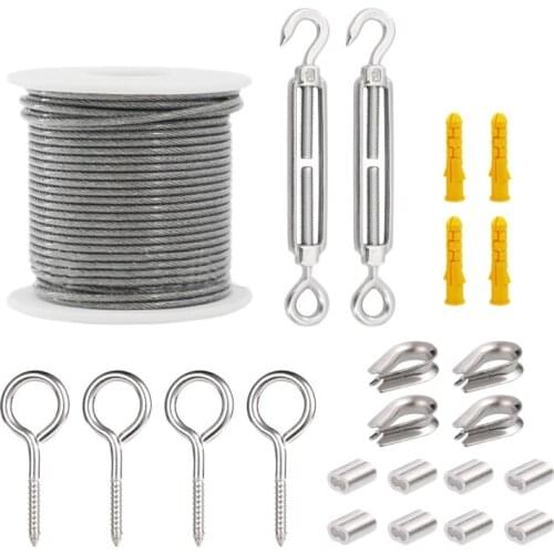 Cable Wire Rope Hooks Kit, PVC Coated Fence Hooks for Lights, Stainless Steel Garden Wire Pergola Kit for Picture Wire