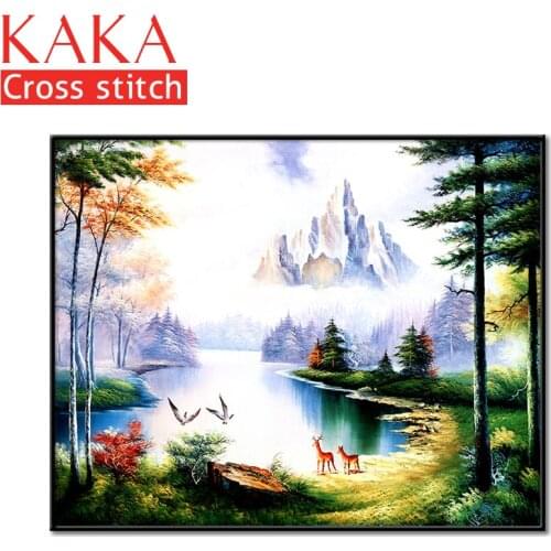 Cross stitch kits,Embroidery needlework sets with printed pattern,11CT-canvas for Home Decor Painting,Landscape Full NCKS031