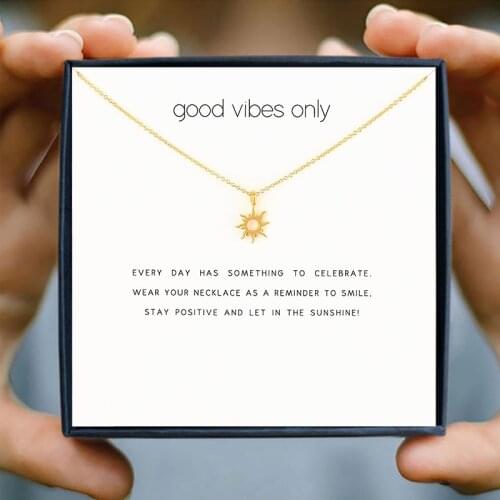 Icareu Shine Golden Sun God Rays Pendant Necklace New Short Chain Choker Women Wish White Card Jewelry Valentine Gift Box