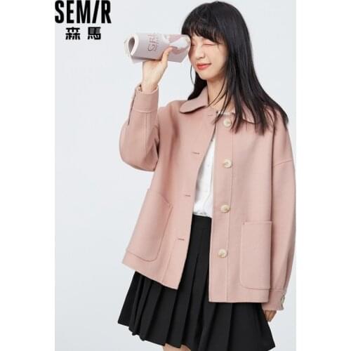 SEMIR Woolen Women Sheep Wool Coat Soft And Comfortable Loose Coat 2021 Spring New Small Lapel Big Pocket Jacket