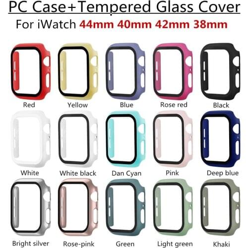 PC Frame+Tempered Glass Cover for Apple Watch 6 Case Series SE 5 4 3 40/44mm 42/38mm All-round Protector Bumper for iWatch Shell