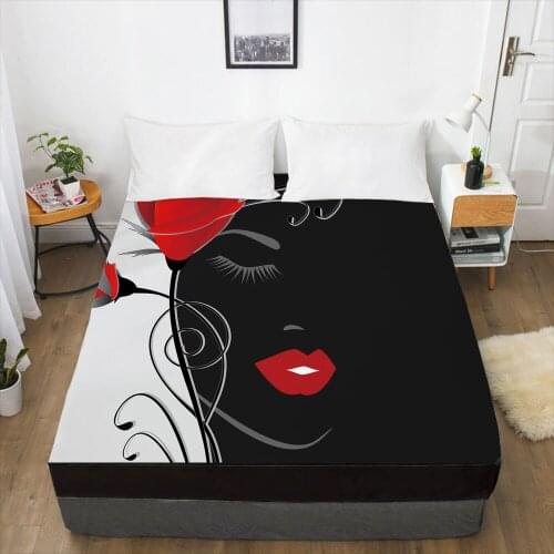 Luxury Elastic fitted sheet bed sheet With An Elastic Band Mattress Cover 150x200/160x200 Bed cover for home Woman black