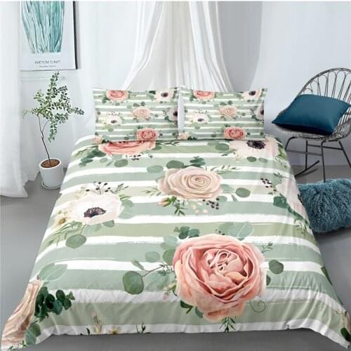 Luxury 3D Rose Flower Print 2/3Pcs Kids Bedding Set Comfortable Duvet Cover Pillowcase Home Textile Queen and King EU/US/AU Size