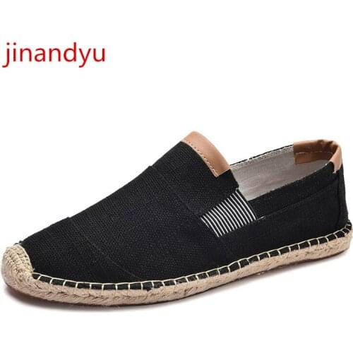 Fisherman Loafers Men Canvas Flax Straw Casual Shoes Big Size Breathable Non Slip Comfy Summer Shoes Zapatillas Slip on Hombre