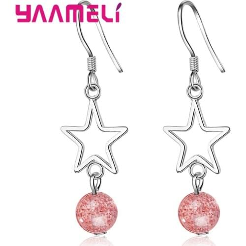 Classic Drop Earrings 925 Sterling Silver Pink Strawberry Cubic Zircon French Hook Pendientes Jewelry for Women Student Present
