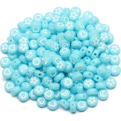 Blue Round 4x7mm Acrylic Beads Mixed Star/Heart/Moon Pattern Spacer Beads For Jewelry Making DIY Necklace Bracelet Accessories