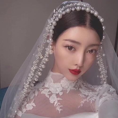 Cathedral Wedding Veil Crystals Pearls Beaded Edge One Layer 3m * 3m Without Comb Long 2020 New Ivory Bride Veil