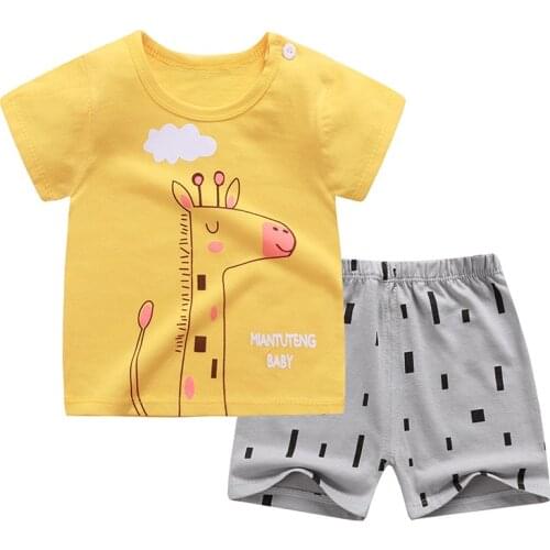 TUONXYE Kids Summer Cartoon Giraffe Printed Clothing 2 Pcs Shirt+Pants Outfits Kids Clothes For Girls Tracksuit Suits For Boys
