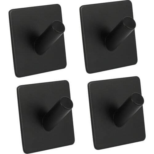 304 Stainless Steel Coat Hanger Black Towel Hook Rack Rail,Self Adhesive Hooks Square for Kitchen Bathroom Lavatory Closets, 4 P