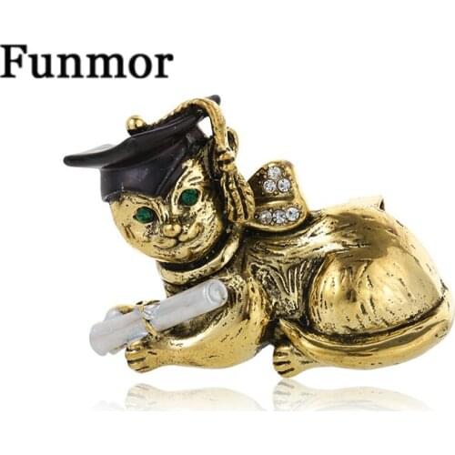 Funmor Vintage Cat Brooch Bachelor Cap Decoration Alloy Pins For Student Collage Banquet Party Accessories Collar Ornaments Gift