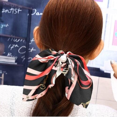 Vintage cute simulated-pearl bow knot printed elastic hair bands hair accessories