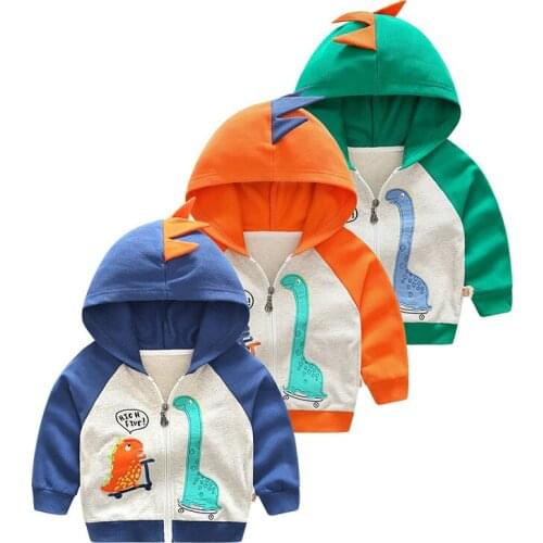 High quality Boys girl zipper coat cotton 3D Embroidery cartoon monster dinosaurs baby sweatshirt children clothing kids hoodies
