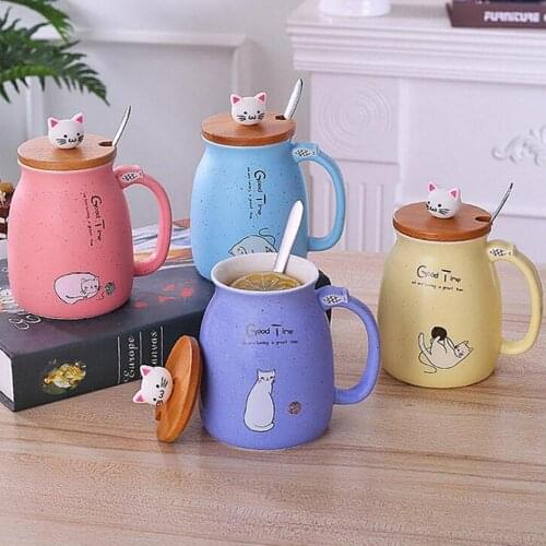 Japanese Style Retro Cat Milk Bottle Ceramic Mug Ceramic Coffee Mug With Spoon/Lid/Cup Handle Cat Ceramic Mug