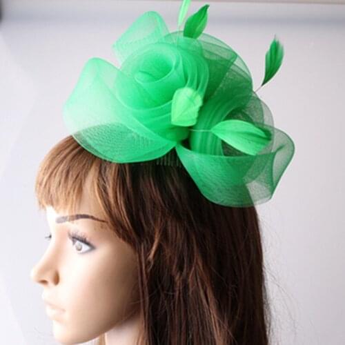 Ladies Elegant Feather Flowers 3 Rose Decoration Fascinators For Wedding Hats Women Bridal Hats Green Party Cocktail Headwear