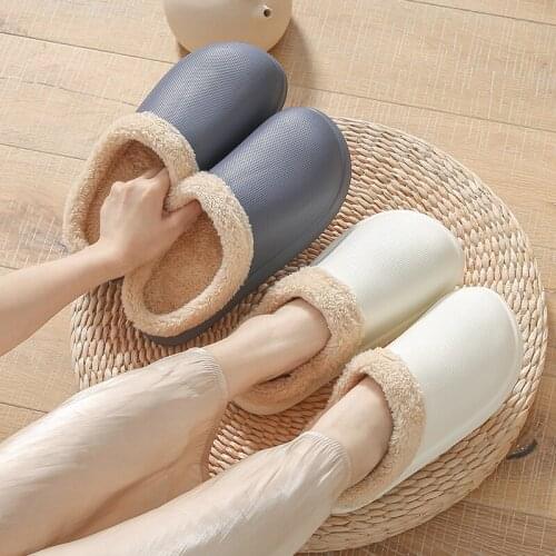 Womens Cotton Slippers Waterproof Autumn And Winter Household Indoor Slipper Anti Slip Warm Thick Couple Plush Winter Shoes