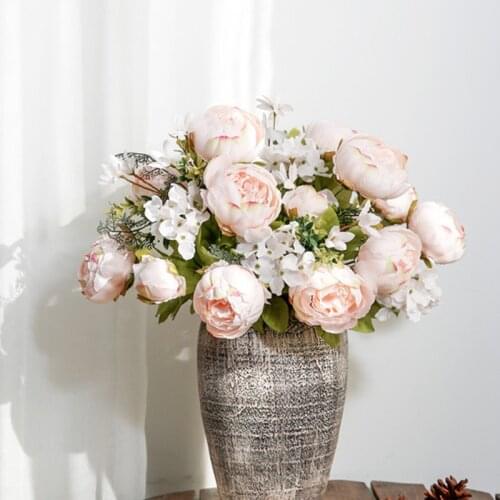 1 Bouquet Artificial Peony Tea Rose Flowers Camellia Silk Fake Flower Flores For DIY Home Garden Wedding Decoration