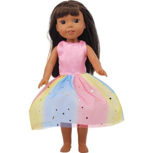1Pcs Long Wafer Rainbow Yarn Skirt For 14.5 Inch Wellie Wisher &32-34 Cm Paola Reina Doll Accessories,Gift For Girl,Doll Clothes