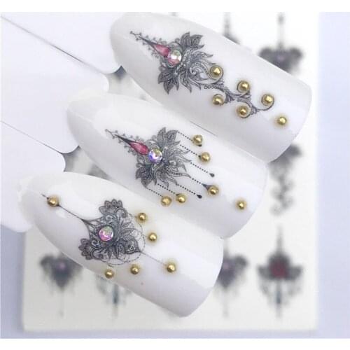 1 Sheet Nail Water Decals Noble Vintage Necklace With Flower Pattern Tranfer Sticker Nail Art Decoration Nail Stickers