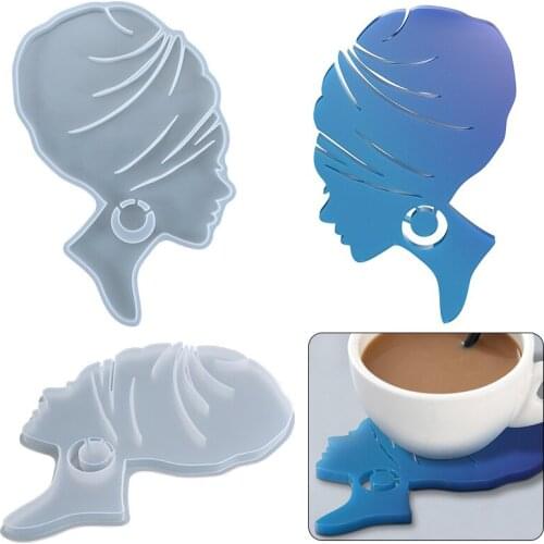 1 PCS Coaster Silicone Mould African Female With Headwraps Tray Crystal Epoxy Resin Mold Cup Mat Home Decoration Crafts Making