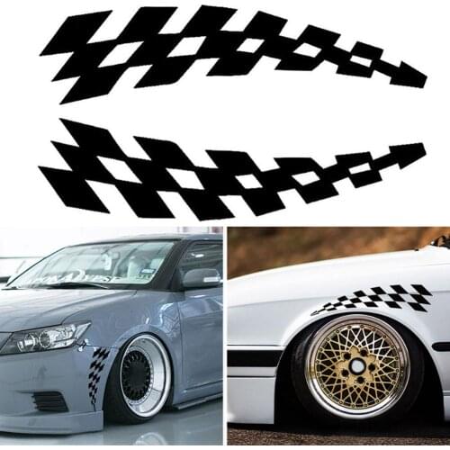 2Pcs Plaid Flag Racing Car Decals Wheel Eyebrow Safety Reflective Stickers Decor 2020