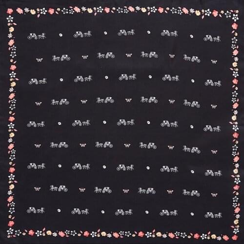 2020 60x60 Black carriage Multipurpose women Silk twill scarf Satin square tie Hairband ladies foulard femme towel bufanda shawl