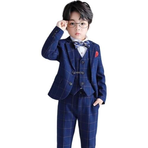 2021 Flower Boys Wedding Suit Kids Blazer Jacket Vest Pants Bowtie Formal Tuxedos Party Suit School Children Performance Dress