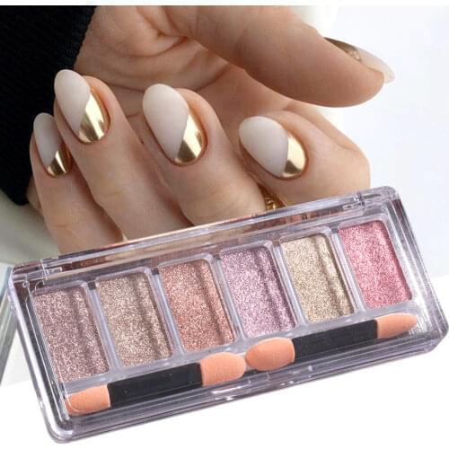 4 or 6 Colors Metallic Nails Chrome Solid Magic Mirror Powder Rose Gold Pink Glitter Nail Art UV Gel Polishing Pigments LA1933-1