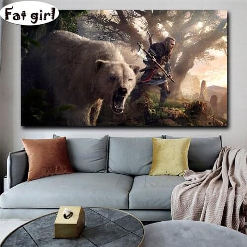 5D Large size diamond painting game poster mosaic embroidery bear full square round drill Rhinestone picture living room decor