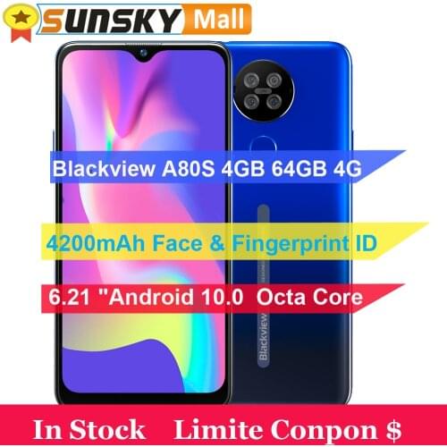 Blackview A80S 4GB 64GB Mobile Phone Face ID Fingerprint ID 4200mAh Battery 6.21" Android 10.0 Octa Core 4G Dual SIM Smartphone