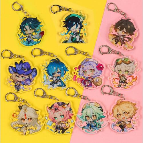 Game Genshin Impact Key Chains Morax Klee Cosplay Two-sided Keychain Acrylic Pendant Keyring