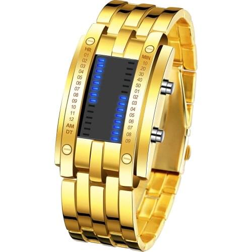 Luxury Watch Lovers Men Women Stainless Steel Blue Binary Luminous LED Electronic Display Sport Watch relogio masculine