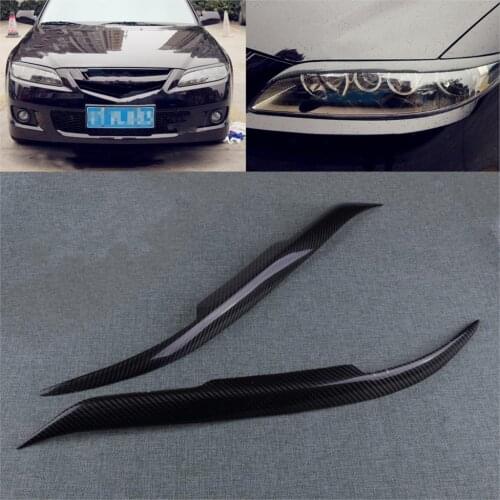 CITALL 2PCS Car Carbon Fiber Style Headlight Eyebrow Eyelid Cover Trim Fit for Mazda 6 2003 2004 2005 2006 2007 2008