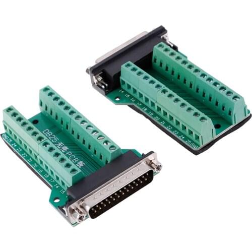 DB25 D-SUB Female 25Pin Plug Breakout PCB Board 2 Row Terminals Connectors