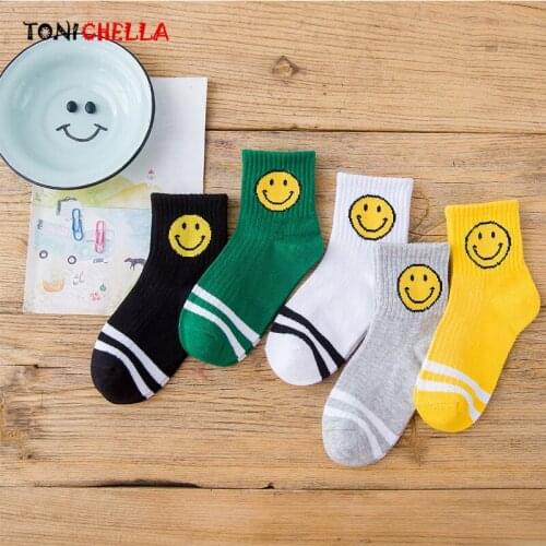 5 Pairs/lot Kids Socks Cute Smiley Face Knee High Cotton Autumn Winter Boys Girls Keep Warm Baby Infant Fashion Socks CL5229