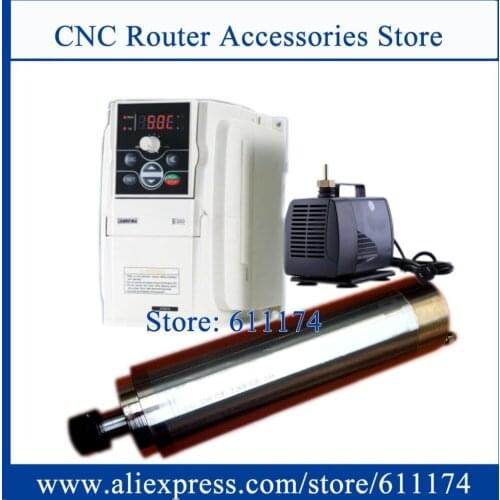 Large Torque water cooled spindle motor 2.2Kw 1000rpm-8000rpm lower speed + SUNFAR VFD inverter + 85w water cooling pump