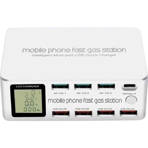 Intelligent Multi-port USB Quick Charger PD 100W Smartphone Pad LCD Charging Station Output Type-C 8 Port USB QC 3.0 Adapter FS