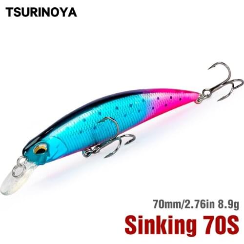 TSURINOYA Minnow Bait 70mm8.9g 10# Hook Sinking Fishing Lure Depth 0.6-1.0m Isca Artificial Para Pesca Pehce Wobbler Hard Bait