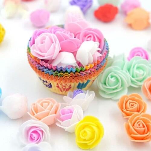 100pcs PE Foam Fake Flower Roses Head Artificial Flowers Wedding Home Party Decoration for Scrapbooking Gift Diy Wreath