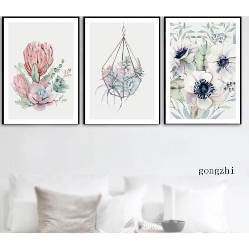 Cactus Flower Succulents Plant Leaf Nordic Poster Watercolor Canvas Painting and Prints Wall Art Pictures Living Room Home Decor