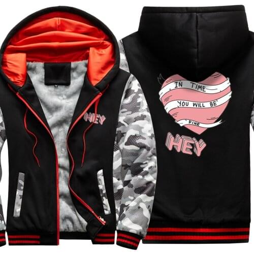 Heart Hey Printing Camouflage Raglan Thicken Jackets Mens Hip Hop Male Clothing And Hooded Harajuku Fashion moletom masculino
