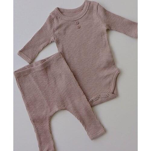 2021 Autumn New Kids Clothes Set Ribbed Cotton 2pcs Romper+Leggings Pants Stretchy Newborn Infant Baby Boys Girls Bodysuit
