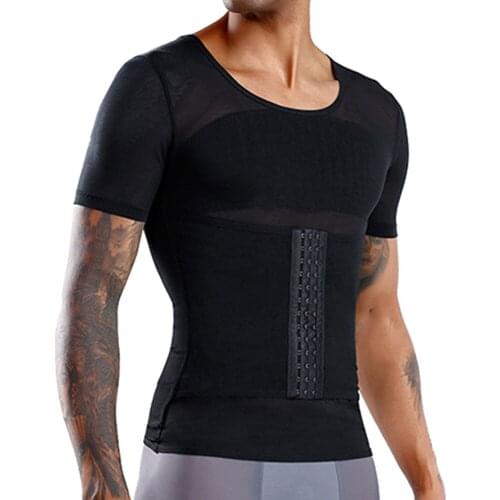 Body Shaper For Men Gym Sports Shapewear Hook Eye Closure Adjustable Tummy Control Vest Waist Trainer Slimm Abdomen Short Sleeve